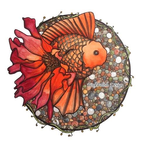 PinkPolish Design Art Prints "Blooming Goldfish"  Watercolor Painting: Art Print