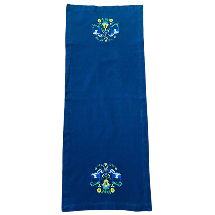 Blue Dala horses & Flowers Embroidered on Blue 36" Runner