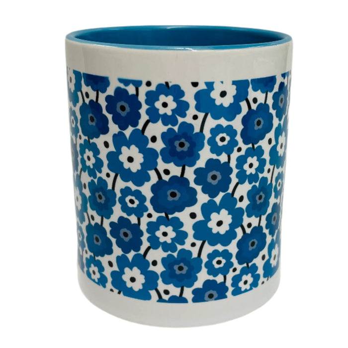 Blue flowers coffee mug with blue handle