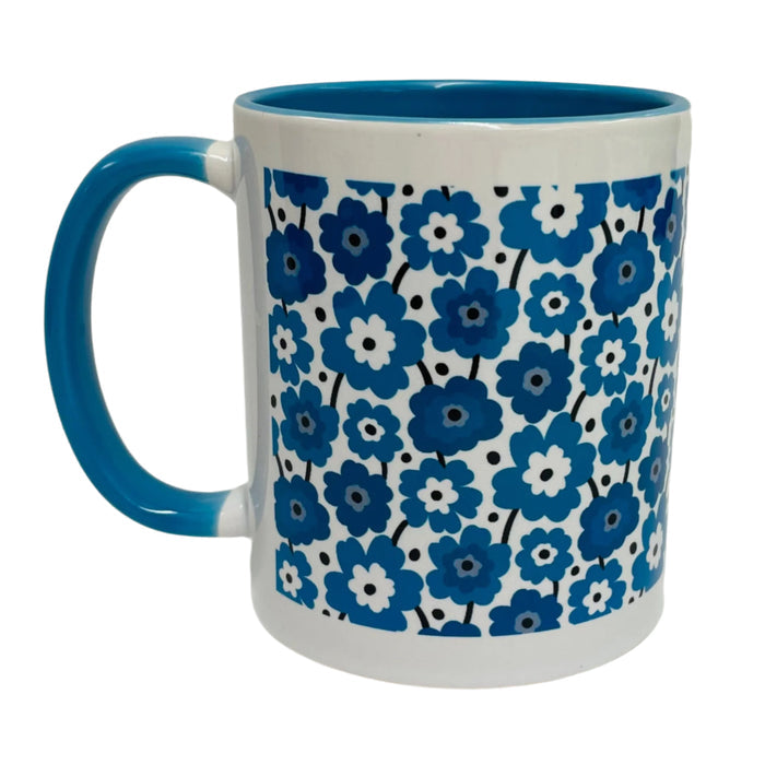 Blue flowers coffee mug with blue handle