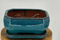 Blue / Green Ceramic Bonsai Pot- Rectangle -Professional Series with Attached Humidity/Drip Tray -6.37 x 4.75 x 2.625