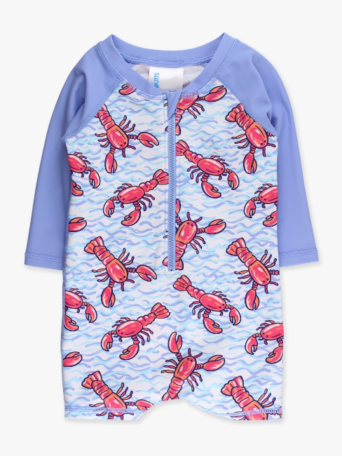 Blue Lobster Lagoon Boys Long Sleeve One Piece Rash Guard