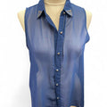 Blue sheer mesh button up