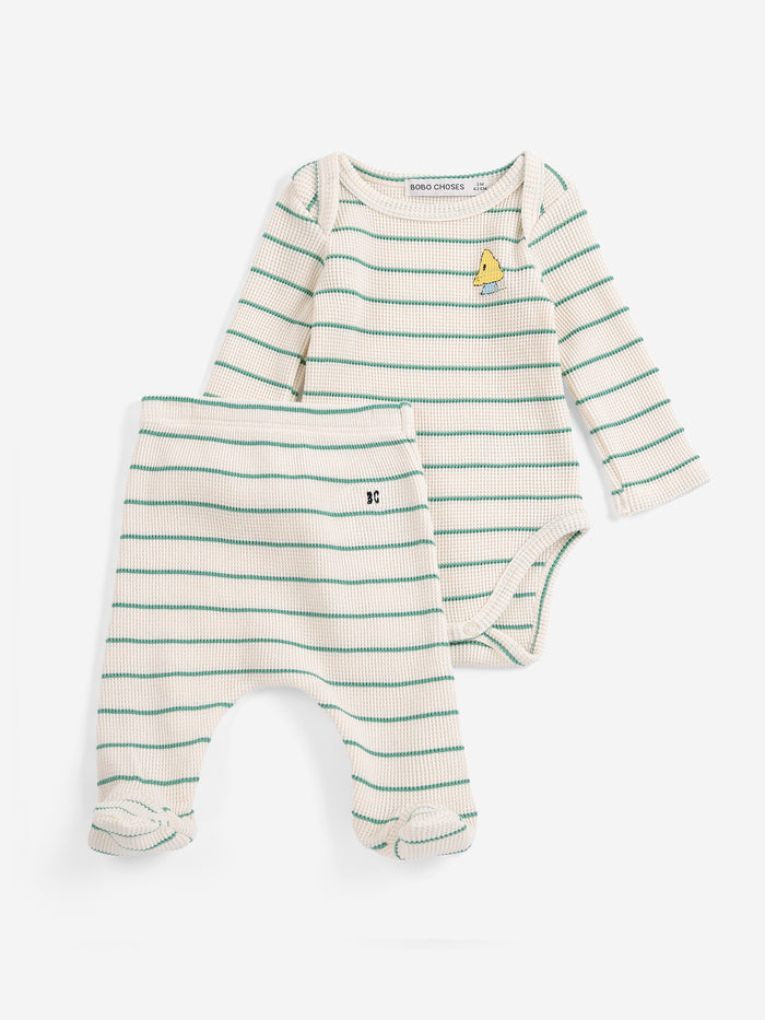 Bobo Choses stripes footed leggings Green - NEWBORN