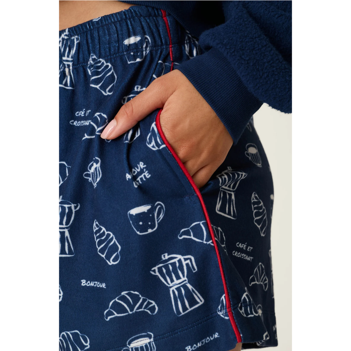 Bonjour Babe French Breakfast Print Pajama Shorts