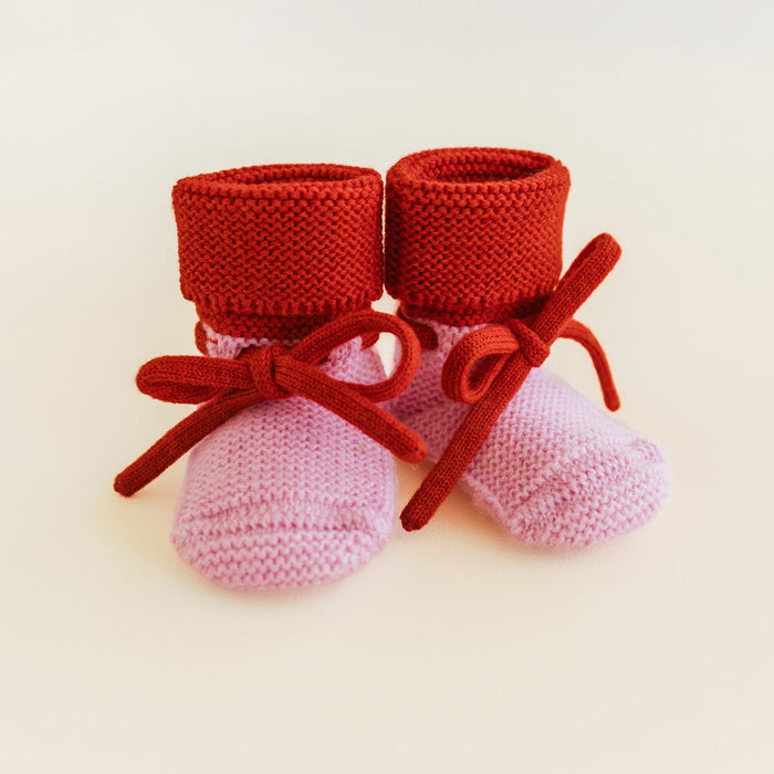Booties 0-9m - cotton candy/red