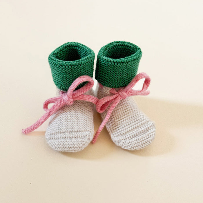Booties 0-9m - Cream/Grass