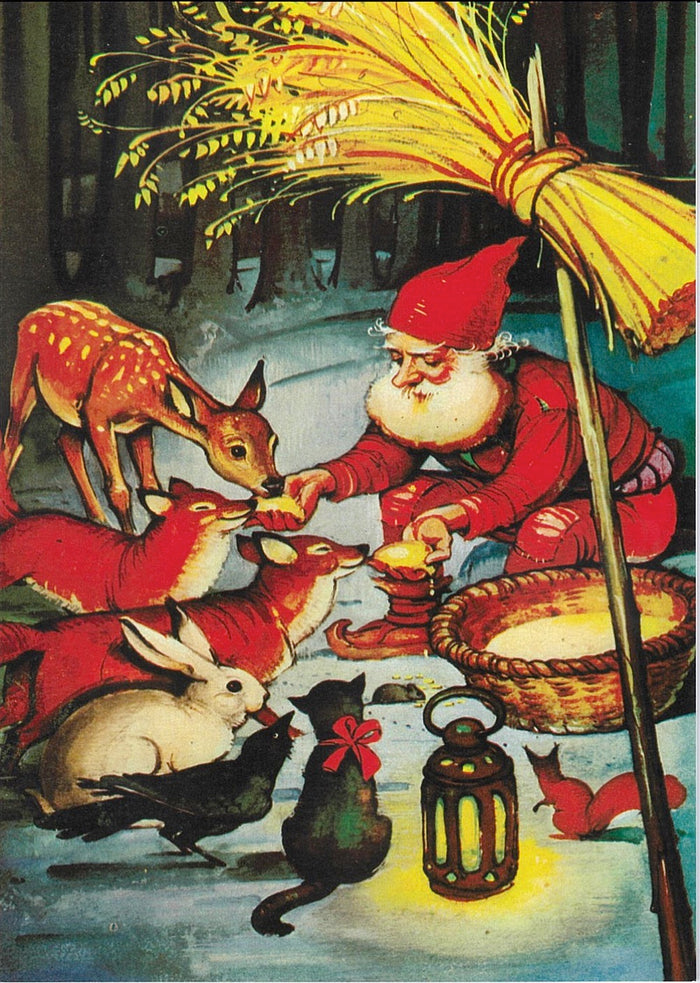 Boxed cards, Tomte Feeding Animals