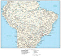 Brazil Region Map with Country Boundaries, Capitals, Cities, Roads and Water Features