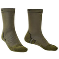 Bridgedale Storm Waterproof Socks Midweight in green and black, crew length with ribbed texture for outdoor performance and waterproof protection. Khaki from  John Bull Clothing