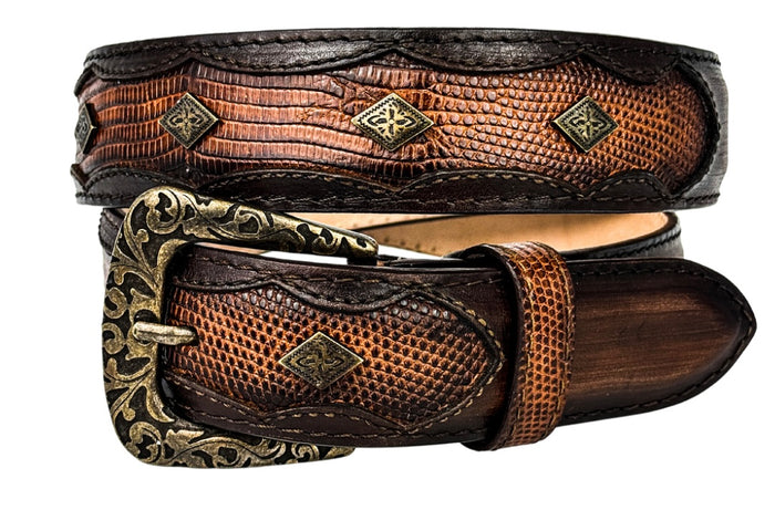 BROWN LIZARD/LEATHER  WESTERN BELT