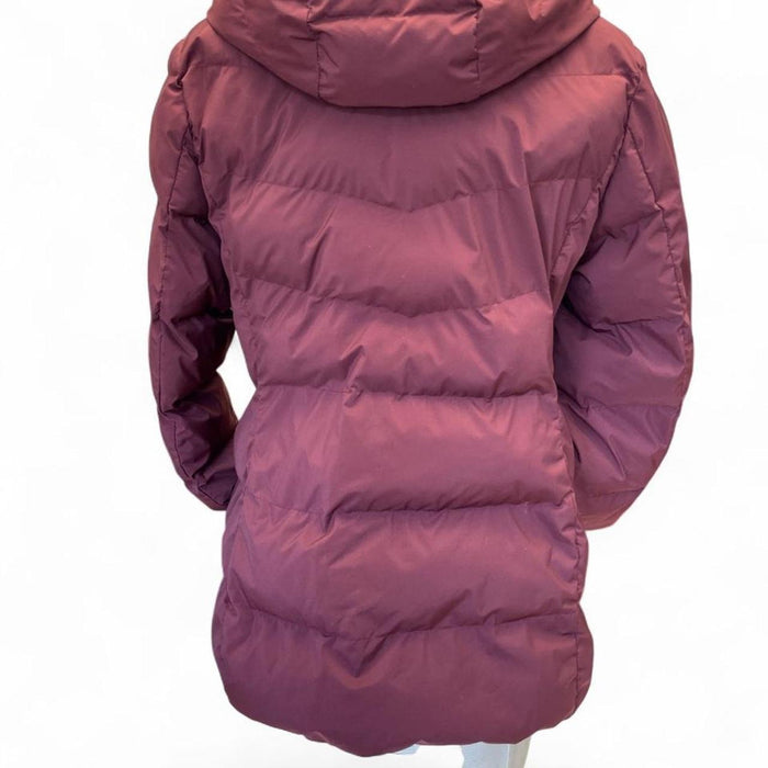 Burgundy puffer jacket with hood