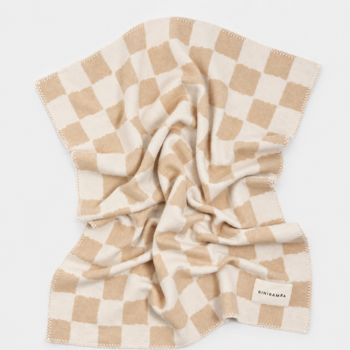 CAMEL CHEQUERBOARD MERINO BINIBLANKET