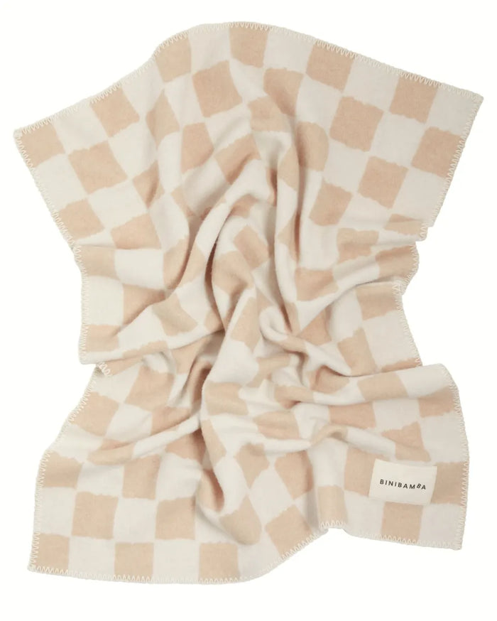 CAMEL CHEQUERBOARD MERINO BINIBLANKET