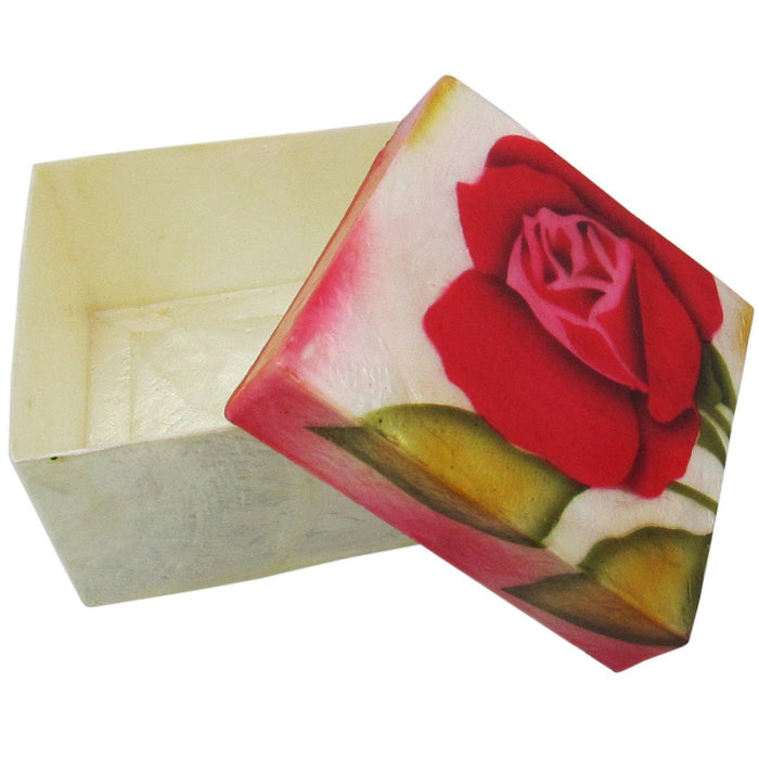 Capiz Shell Trinket Box, ", Red Rose