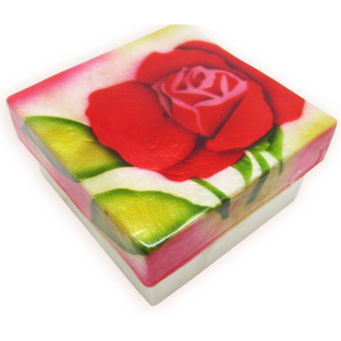 Capiz Shell Trinket Box, ", Red Rose