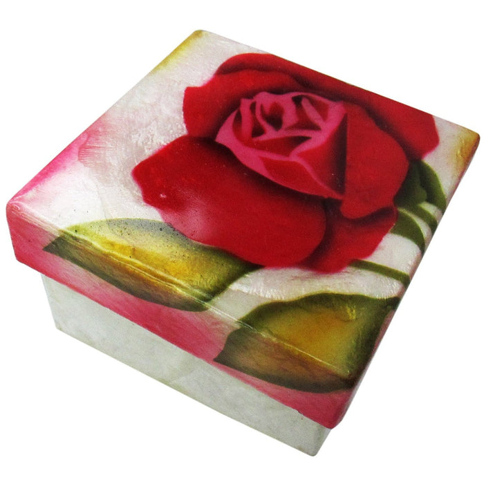 Capiz Shell Trinket Box, ", Red Rose