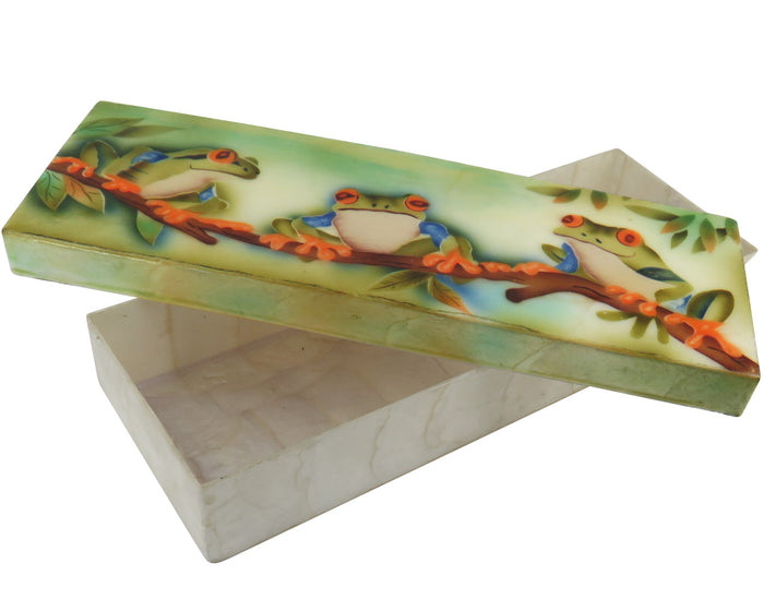 Capiz Shell Trinket Box, 9", Frogs