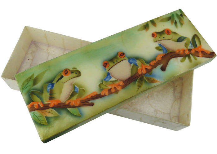 Capiz Shell Trinket Box, 9", Frogs