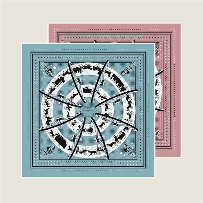 Carriage Circle Blue Double Print Scarf / 90cm