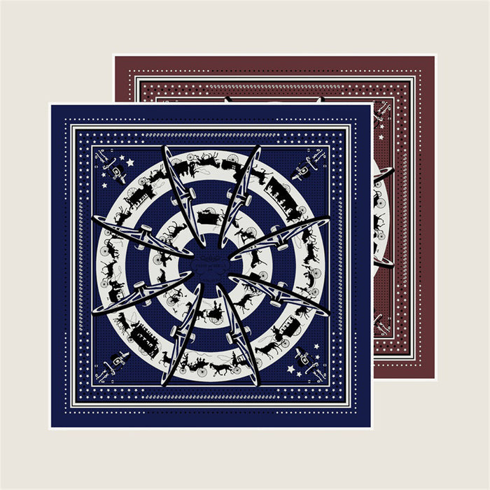 Carriage Circle Navy Double Print Scarf / 90cm