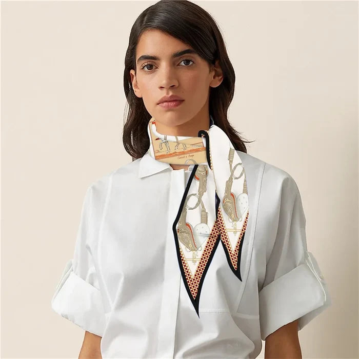 Carriage & Saddle Beige Silk Diamond Scarf