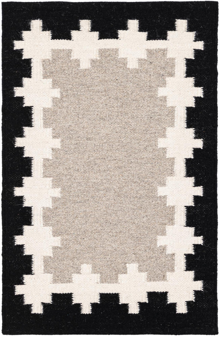Caspian Wool Collection Area Rug - Baku Rectangle Gray and Black Main