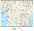 Central Africa Map with Country Boundaries, Capitals, Cities, Roads and Water Features