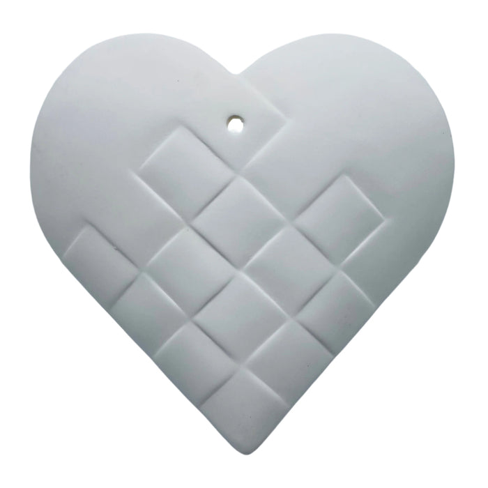 Ceramic heart basket ornament - White