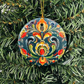 Ceramic ornament, Lise Lorentzen navy blue rosemaling