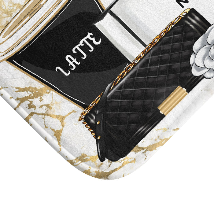 Chic Accessories Bath Mat — Customizable Name, Black & Gold Fashion Design