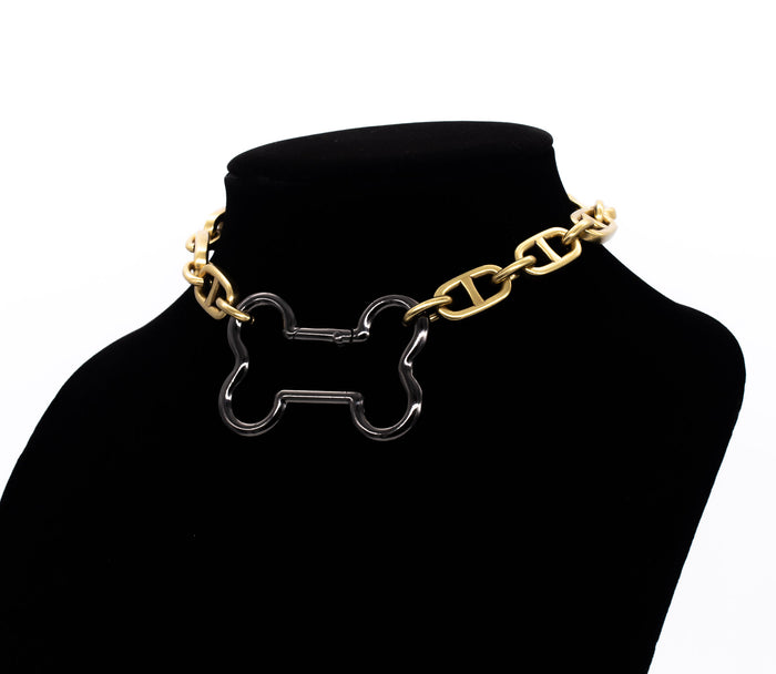 Chunky Chain Bone Collar in Old Gold & Gunmetal