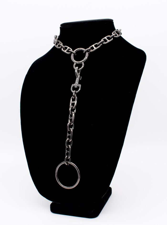 Chunky Chain Collar and Finger Leash in Gunmetal