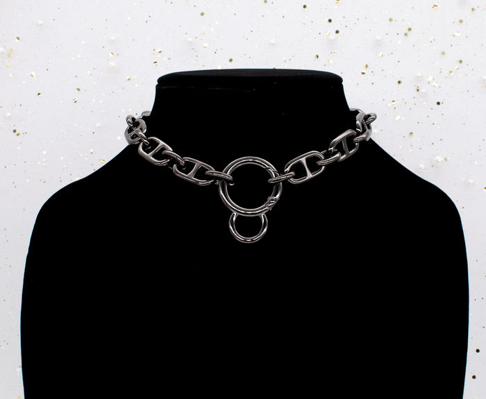 Chunky Chain Collar and Finger Leash in Gunmetal