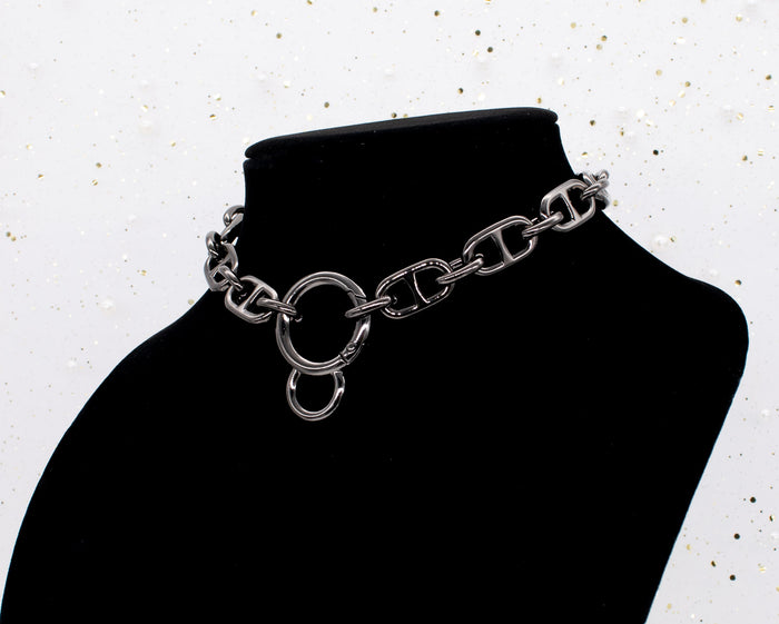 Chunky Chain Collar and Finger Leash in Gunmetal