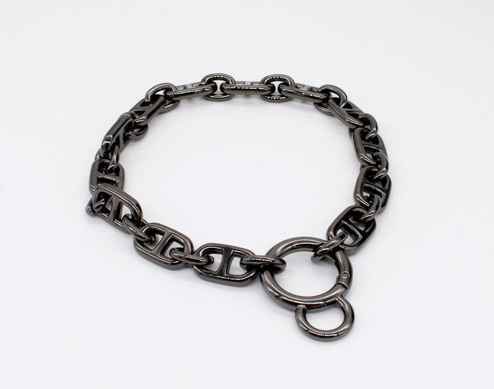 Chunky Chain Collar and Finger Leash in Gunmetal