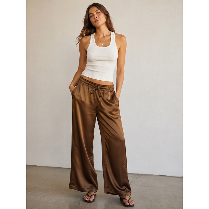 Colette Satin Pants in Chestnut