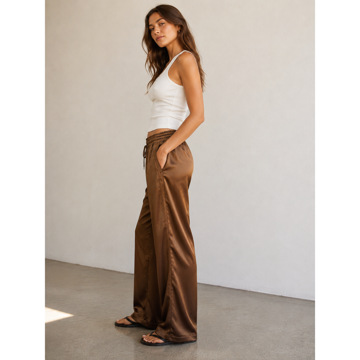 Colette Satin Pants in Chestnut