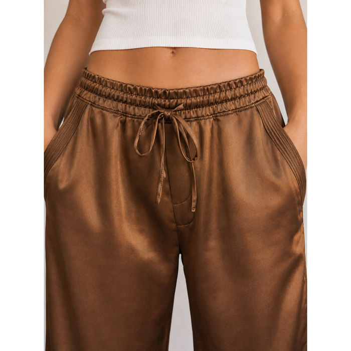 Colette Satin Pants in Chestnut