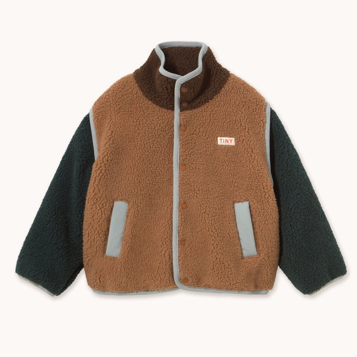 Color Block Sherpa Jacket Light Brown - KIDS