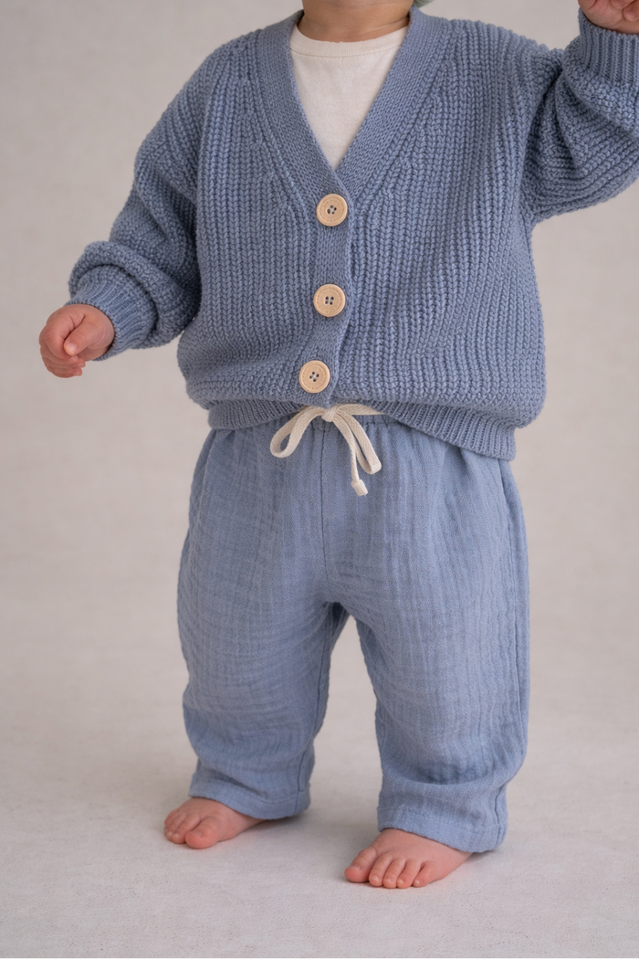 COTTON KNIT CARDIGAN BLUE - BABY & KIDS