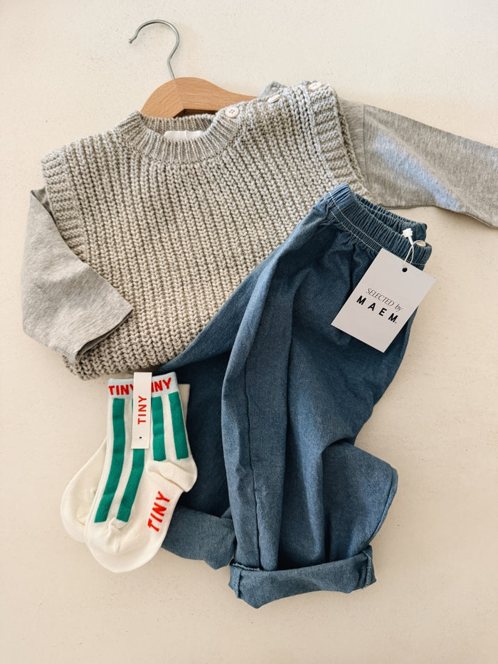 COTTON KNIT VEST GREY - BABY & KIDS