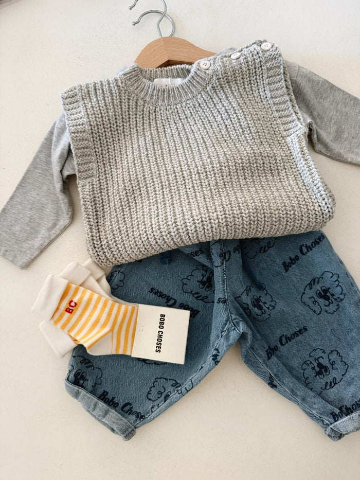 COTTON KNIT VEST GREY - BABY & KIDS