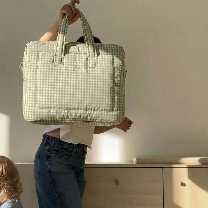 COTTON TRAVEL BAG - VICHY GREEN TEA