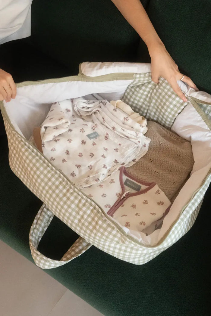COTTON TRAVEL BAG - VICHY GREEN TEA