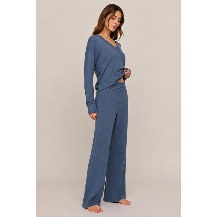 Courtney Long Sleeve Top & Dawn Smocked Knit Pant Set in True Navy
