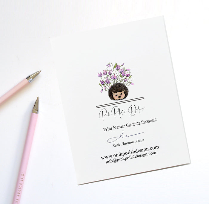 PinkPolish Design Note Cards "Creeping Succulent" Handmade Notecard