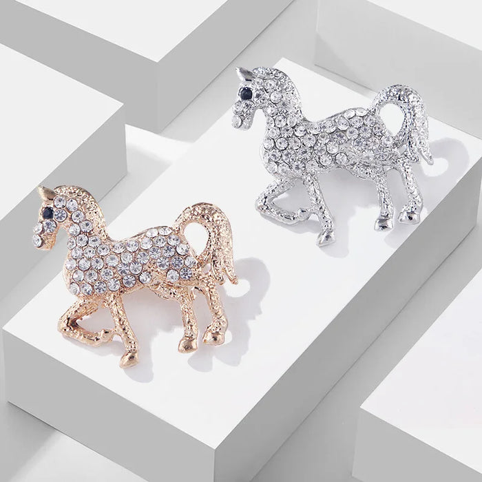 Crystal Horse Brooch (Silver)