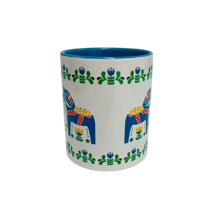 Dala horses & flowers coffee mug with blue handle