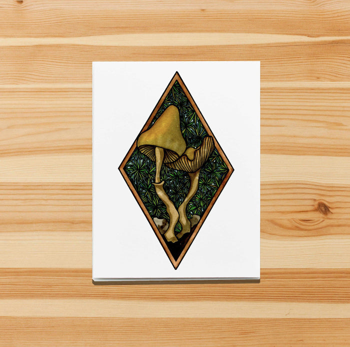PinkPolish Design Note Cards "Dancing Mushrooms" Handmade Notecard